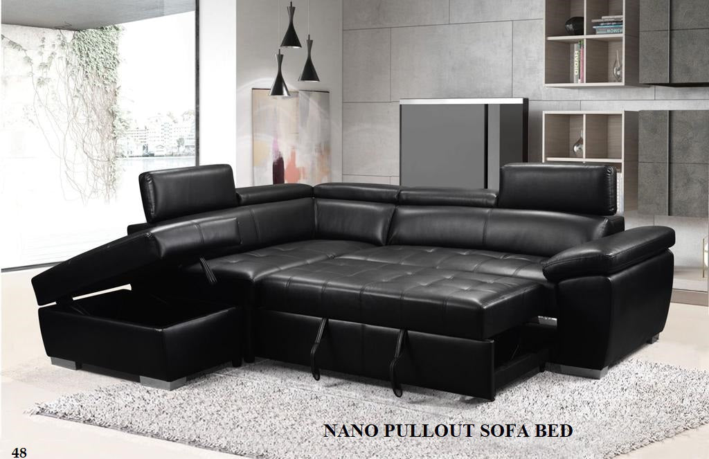 Black leather pull out deals sofa bed