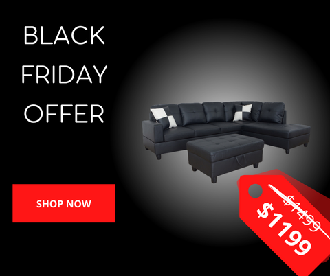 BELMONT - SECTIONAL SET WITH STORAGE OTTOMAN BLACK FRIDAY