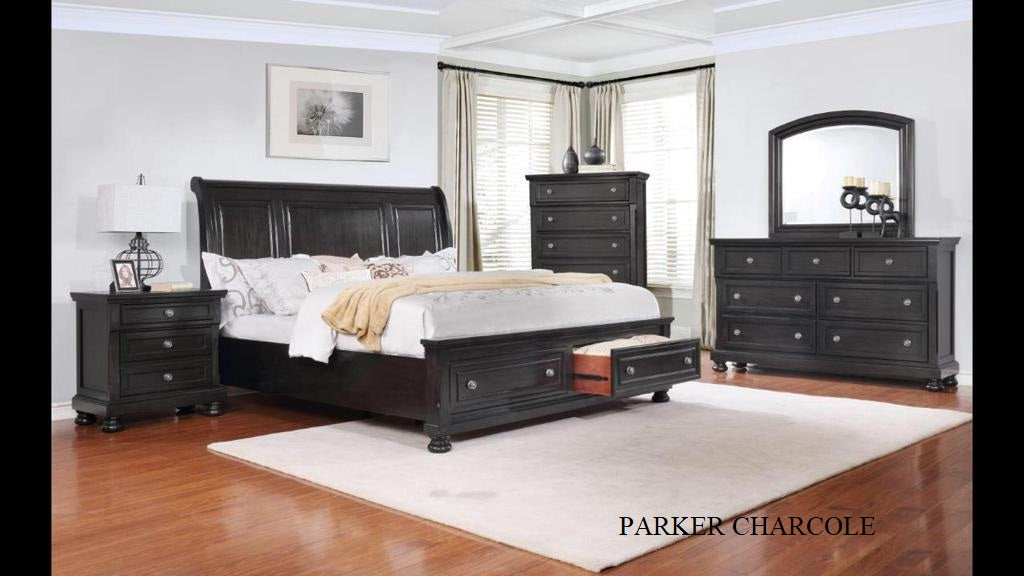 PARKER - 6 PC SLEIGH BEDROOM SET (CHARCOAL GREY)